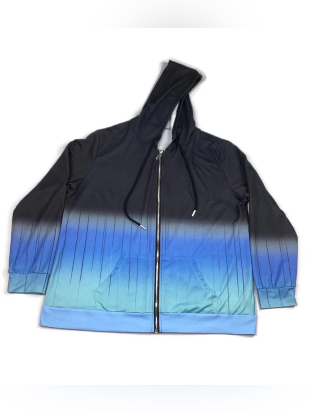 Black Blue Ombre Full Zip Hoodie Jacket XXL